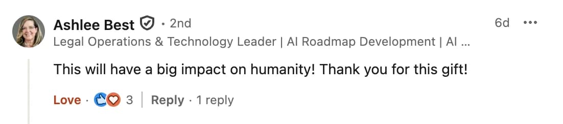 LinkedIn comment from Ashlee Best on the launch post "Today we're releasing every US state's laws"