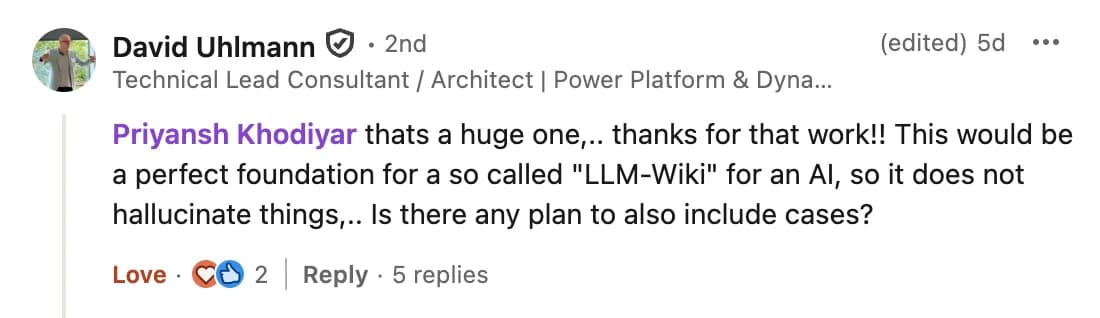 LinkedIn comment from David Uhlmann on the launch post "Today we're releasing every US state's laws"