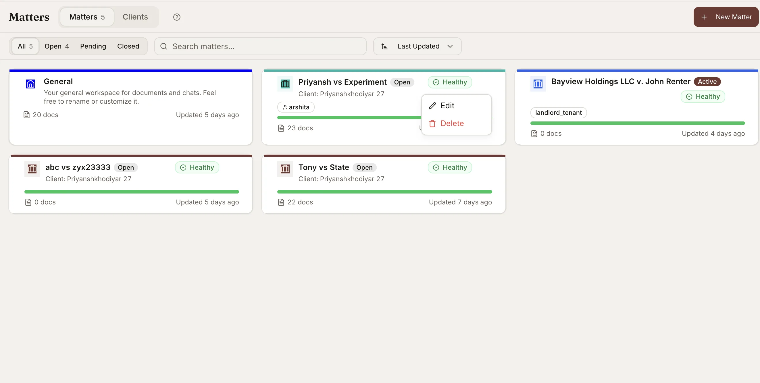 Every matter, vendor, and document, organized.