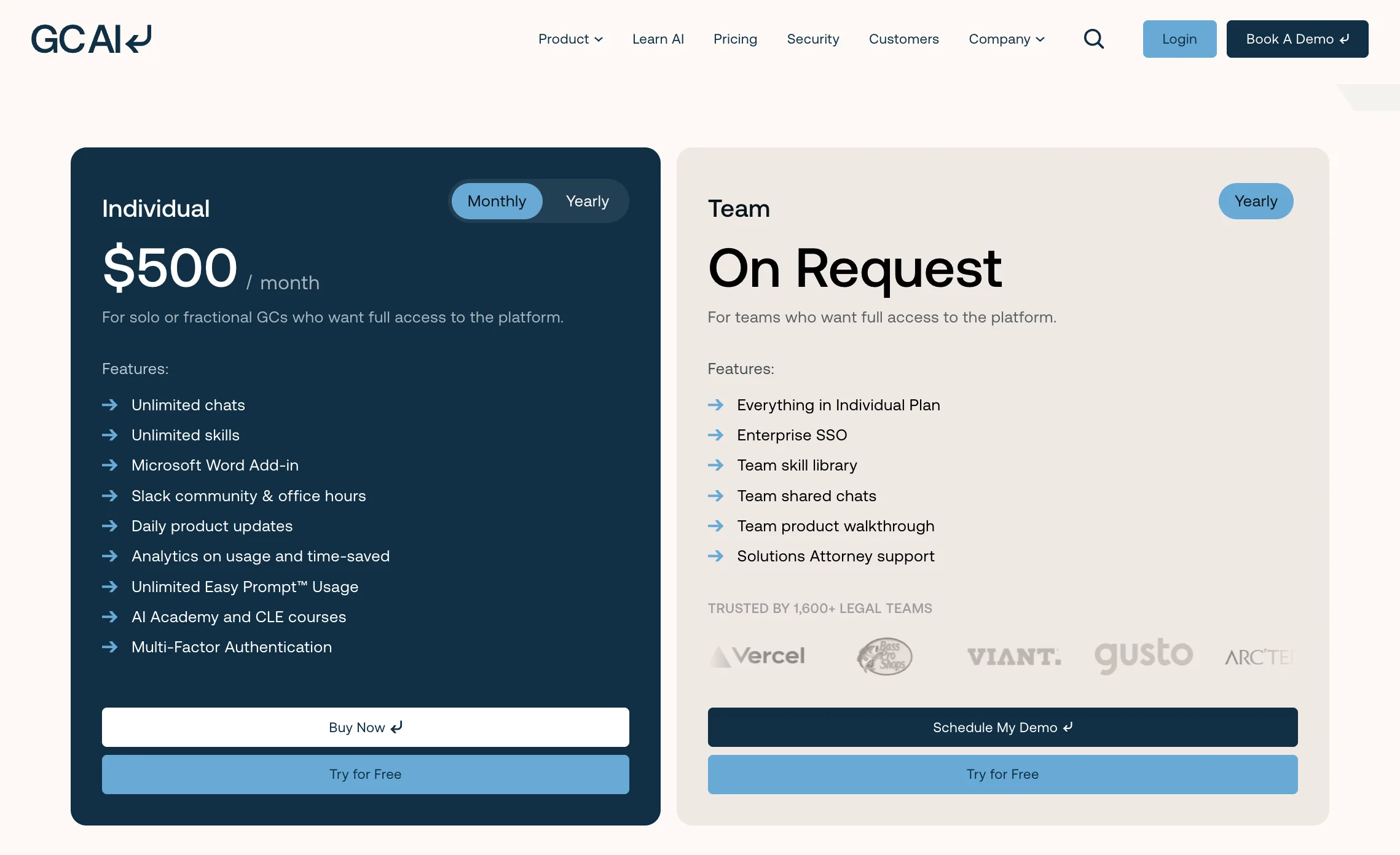 GC AI published pricing page